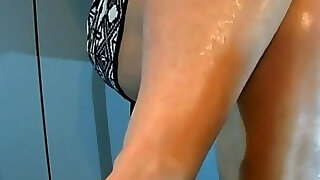 Leggy Mature in Sexy Green Heels and Super Short Skirt 2.