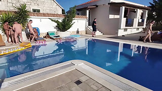 Hot Gangbang at the Poolsite in Craotia with Hot Girls and Big Cocks P2