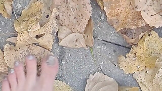 Sexy Bare Feet Crunching Dry Leaves